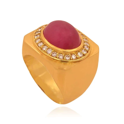 Anel Ouro 18k, Rubi E Diamantes