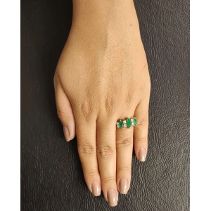 Anel Ouro Branco 18K, Esmeraldas E Diamantes
