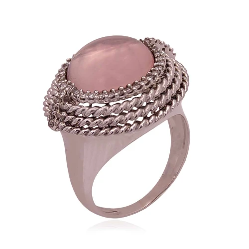 Anel Ouro Branco 18K, Quartzo E Diamantes