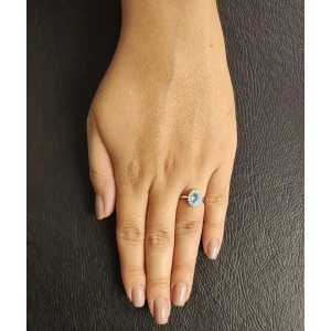 Anel Ouro Branco 18K, Topázio E Diamantes