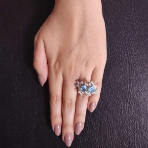 Anel Ouro Branco, Águas Marinhas E Diamantes