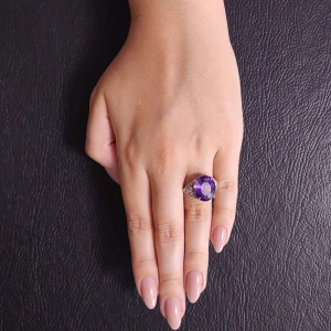 Anel Ouro Branco, Ametista E Diamantes