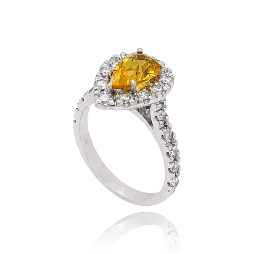 Anel Ouro Branco, Citrino E Diamantes
