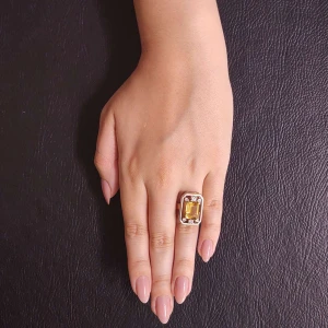 Anel Ouro Branco, Citrino E Diamantes