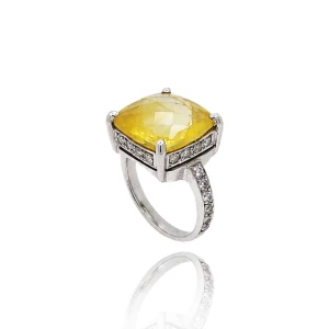 Anel Ouro Branco, Citrino E Diamantes
