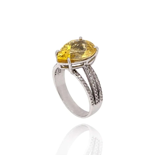 Anel Ouro Branco, Citrino E Diamantes