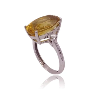 Anel Ouro Branco, Citrino E Diamantes
