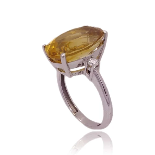 Anel Ouro Branco, Citrino E Diamantes