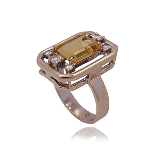 Anel Ouro Branco, Citrino E Diamantes
