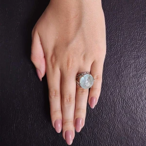 Anel Ouro Branco E Água Marinha