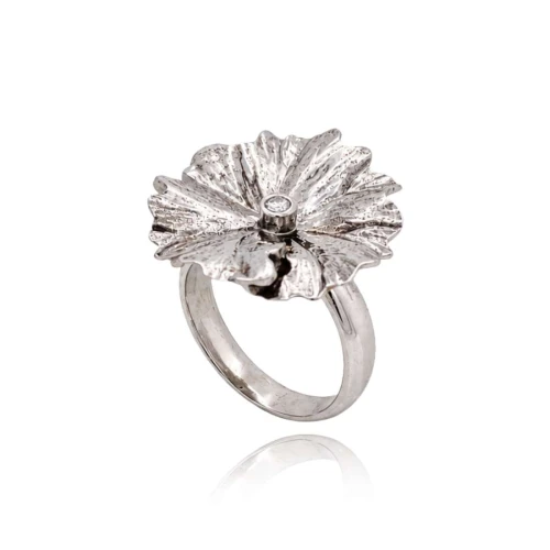 Anel Ouro Branco E Diamante