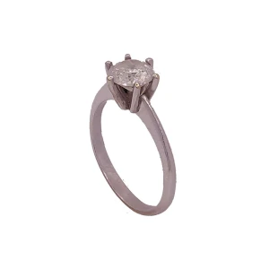 Anel Ouro Branco E Diamante Solitário