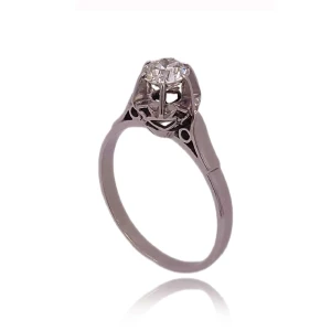 Anel Ouro Branco E Diamante Solitário Anel Ouro Branco E Diamante Solitário