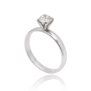 Anel Ouro Branco E Diamante Solitário