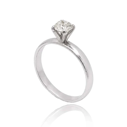 Anel Ouro Branco E Diamante Solitário