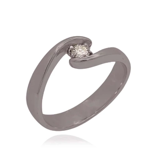 Anel Ouro Branco E Diamante Solitário