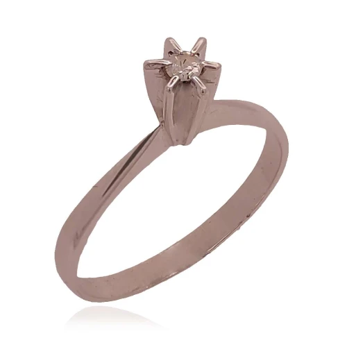 Anel Ouro Branco E Diamante Solitário