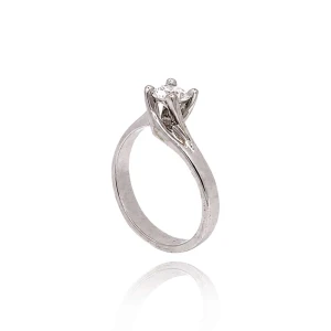 Anel Ouro Branco E Diamante Solitário
