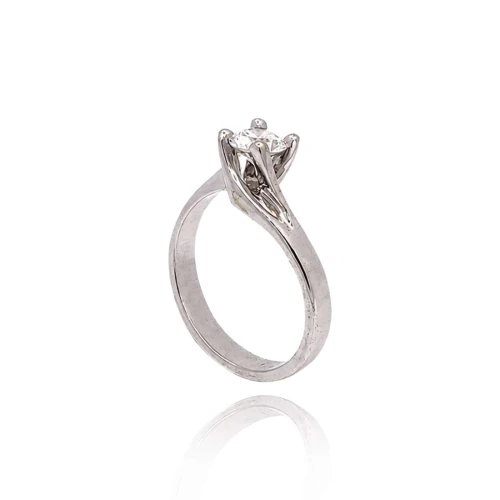 Anel Ouro Branco E Diamante Solitário