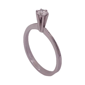 Anel Ouro Branco E Diamante Solitário Anel Ouro Branco E Diamante Solitário