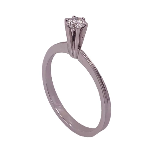 Anel Ouro Branco E Diamante Solitário