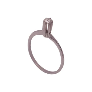 Anel Ouro Branco E Diamante Solitário