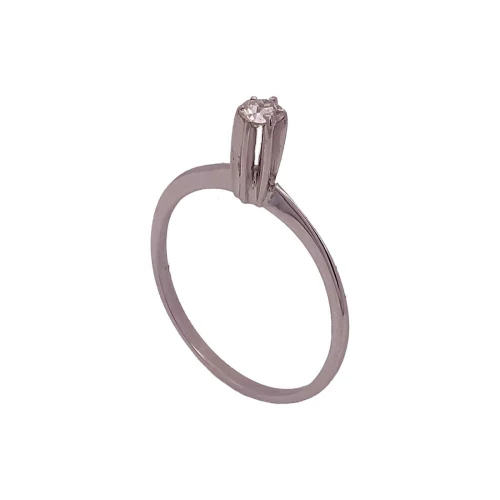 Anel Ouro Branco E Diamante Solitário