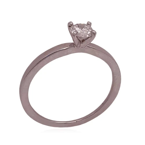 Anel Ouro Branco E Diamante Solitário