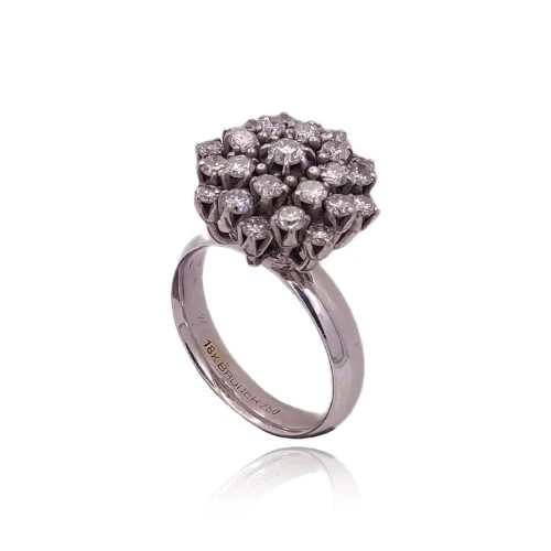 Anel Ouro Branco E Diamantes 