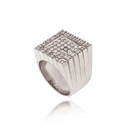 Anel Ouro Branco E Diamantes
