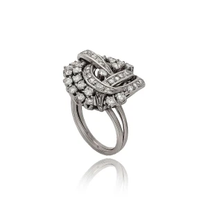 Anel Ouro Branco E Diamantes