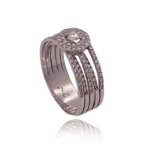 Anel Ouro Branco E Diamantes