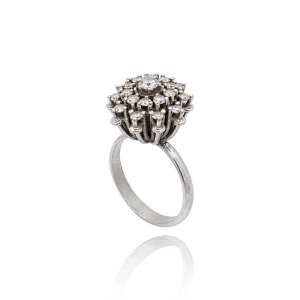 Anel Ouro Branco E Diamantes