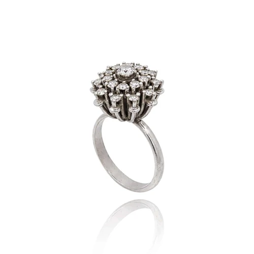 Anel Ouro Branco E Diamantes