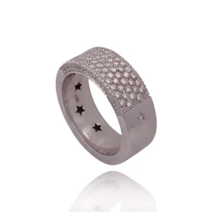 Anel Ouro Branco E Diamantes