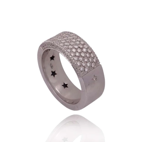 Anel Ouro Branco E Diamantes