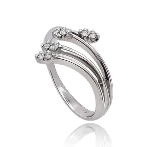 Anel Ouro Branco E Diamantes