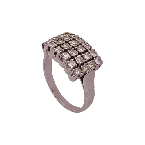 Anel Ouro Branco E Diamantes