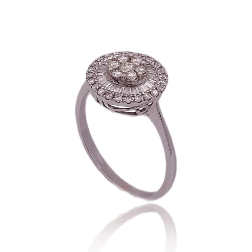 Anel Ouro Branco E Diamantes