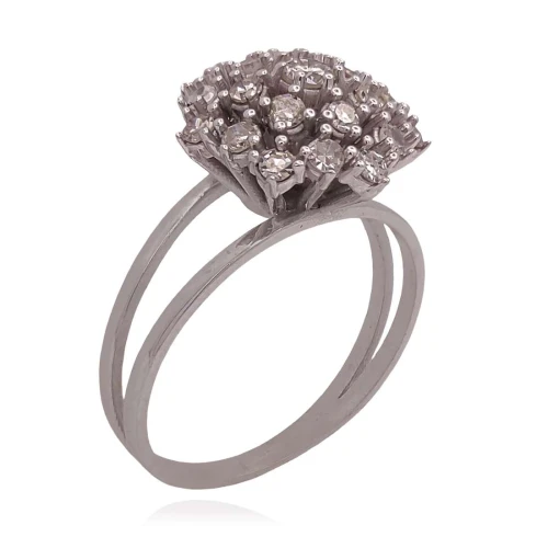 Anel Ouro Branco E Diamantes