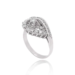 Anel Ouro Branco E Diamantes