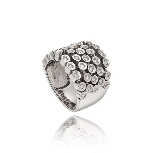 Anel Ouro Branco E Diamantes