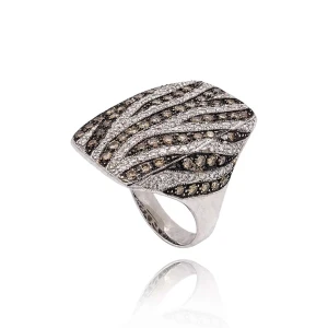 Anel Ouro Branco E Diamantes