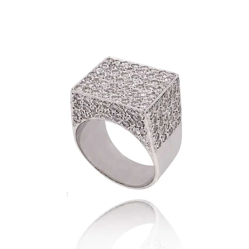 Anel Ouro Branco E Diamantes