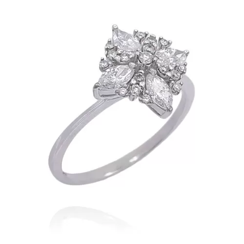 Anel Ouro Branco E Diamantes