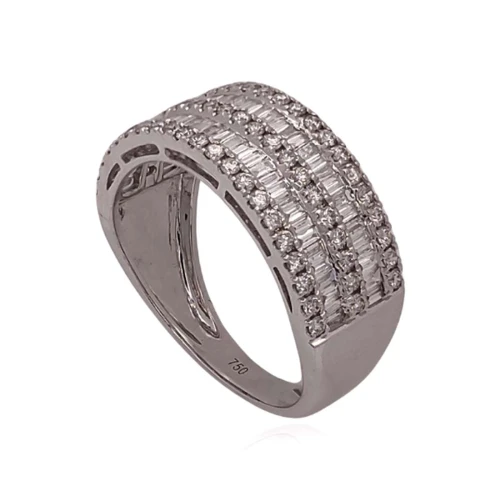Anel Ouro Branco E Diamantes