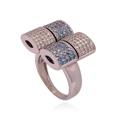 Anel Ouro Branco E Diamantes