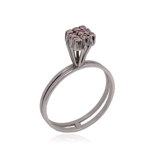 Anel Ouro Branco E Diamantes