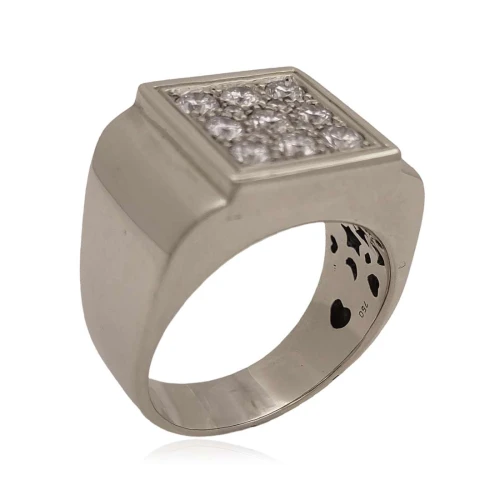 Anel Ouro Branco E Diamantes