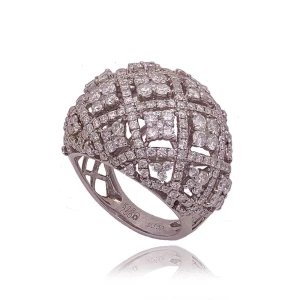 Anel Ouro Branco E Diamantes